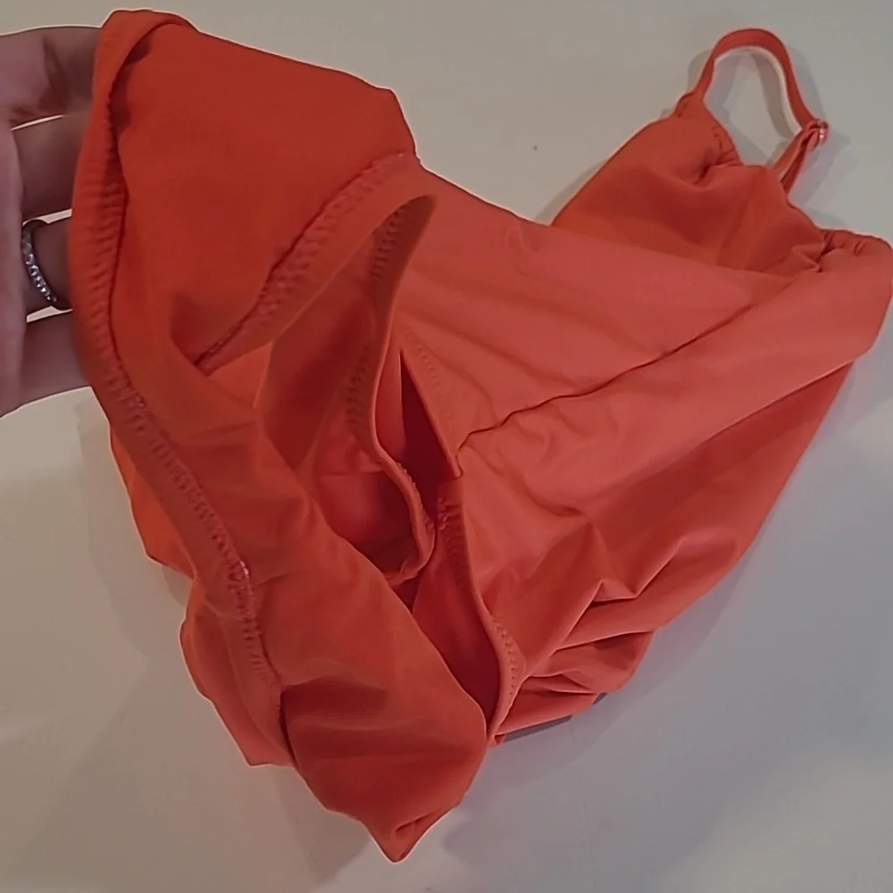 EUC KONA SOL Bright Orange 1 Piece Plunge Adjustable Strap Bathing Suit - Picture 8 of 12